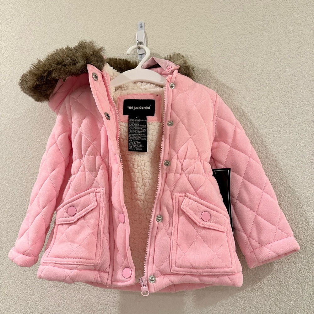 Pink Jacket with Faux Fur hoodie and fleece lining for 2T Kids